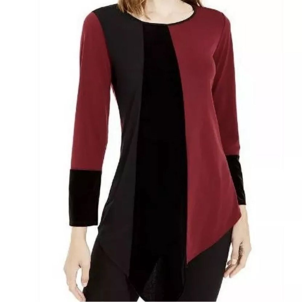 Nwt Alfani Elements Asymmetrical-Hem Colorblocked Velvet Tunic Top Size 2x